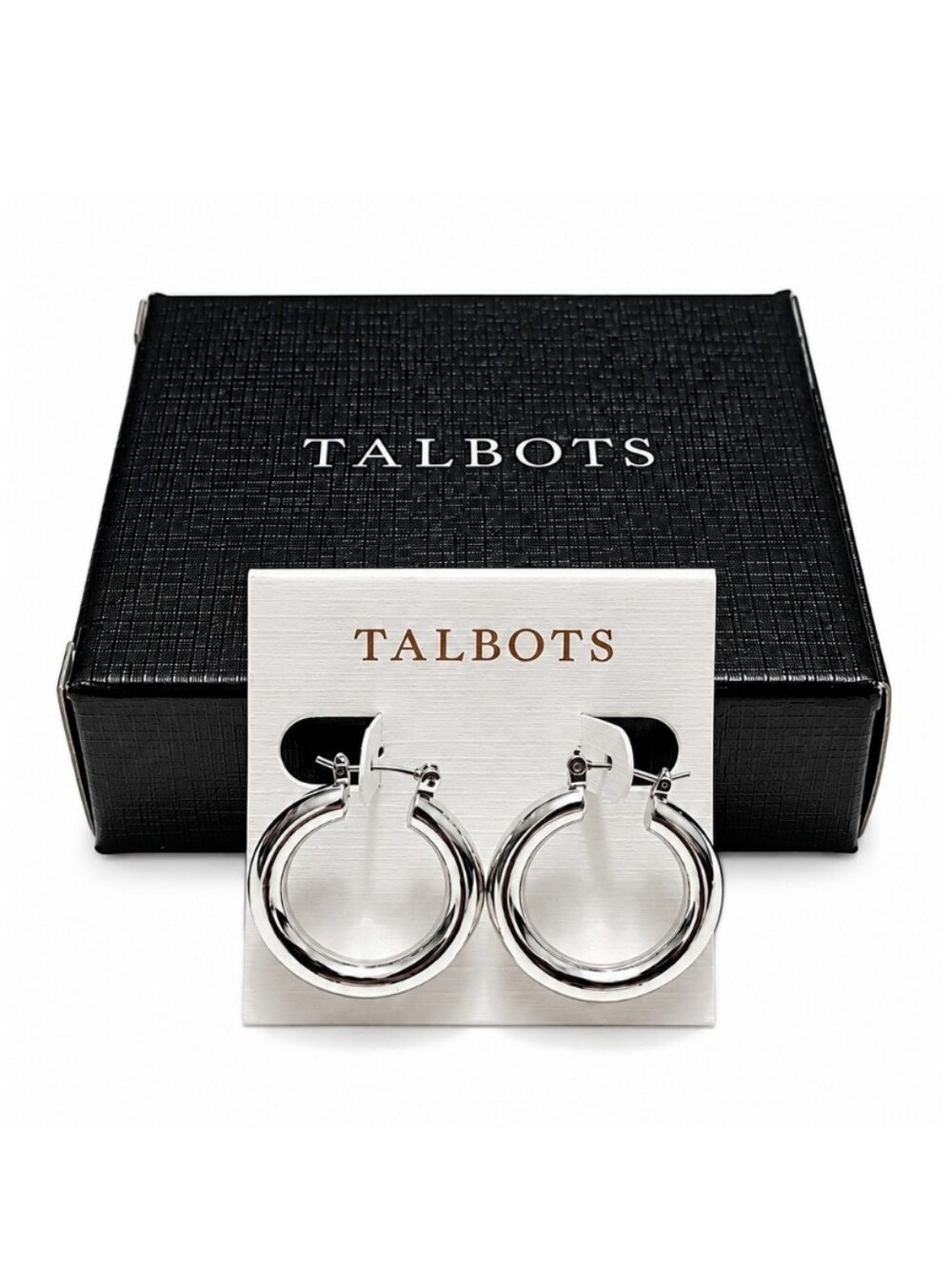 Talbots Womens Shiny Silver Classic Hoop Earrings 1" Diameter NEW